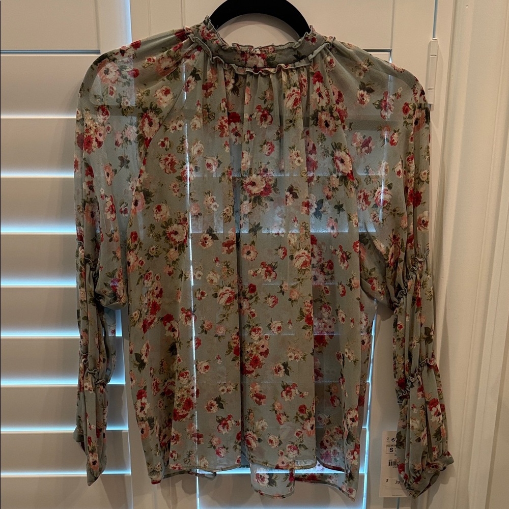 Zara - Brand NWT - unused Floral Sheer Blouse - Red and Green